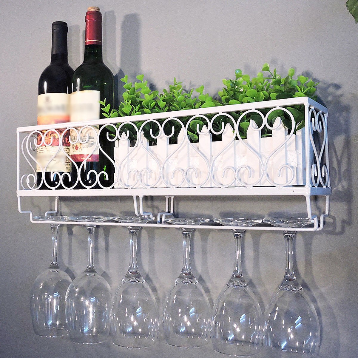 NorthNest™ Wall-Mount Metal Wine Rack With Glass Holder – Modern Home Bar Decor