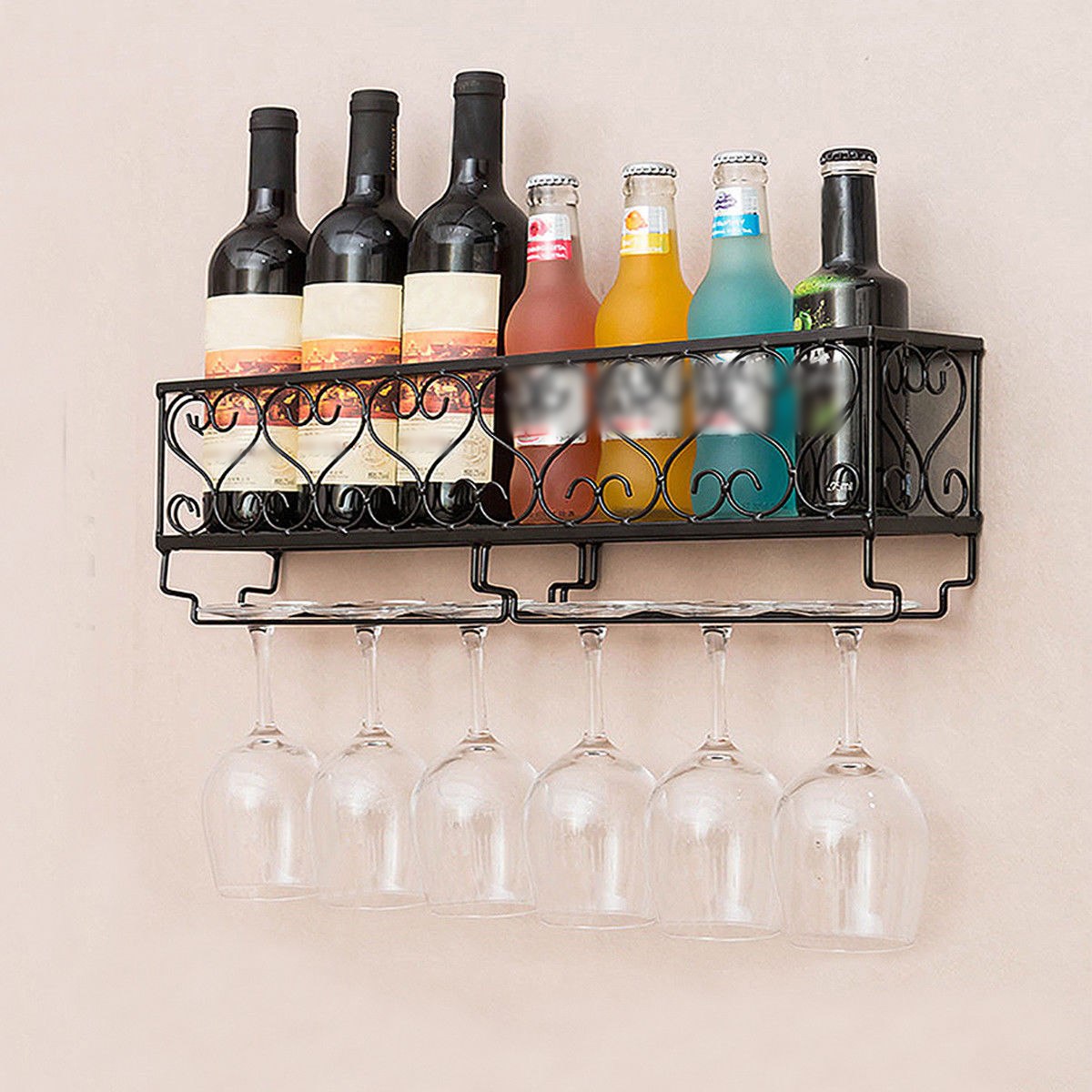 NorthNest™ Wall-Mount Metal Wine Rack With Glass Holder – Modern Home Bar Decor