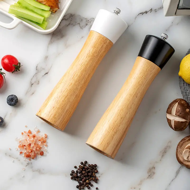 Elegant 8-Inch Wooden Salt and Pepper Grinder Set