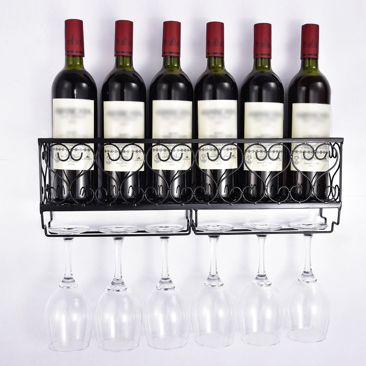 NorthNest™ Wall-Mount Metal Wine Rack With Glass Holder – Modern Home Bar Decor