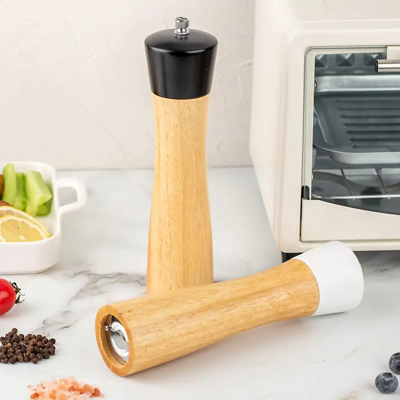 Elegant 8-Inch Wooden Salt and Pepper Grinder Set