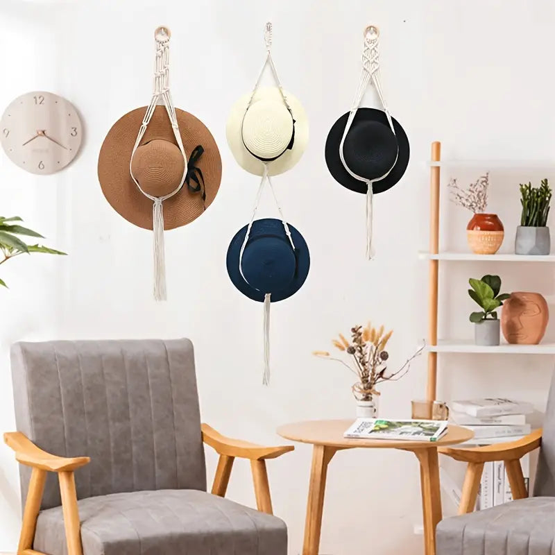NorthNest™ Boho Wall Hat Organizer With Tassels