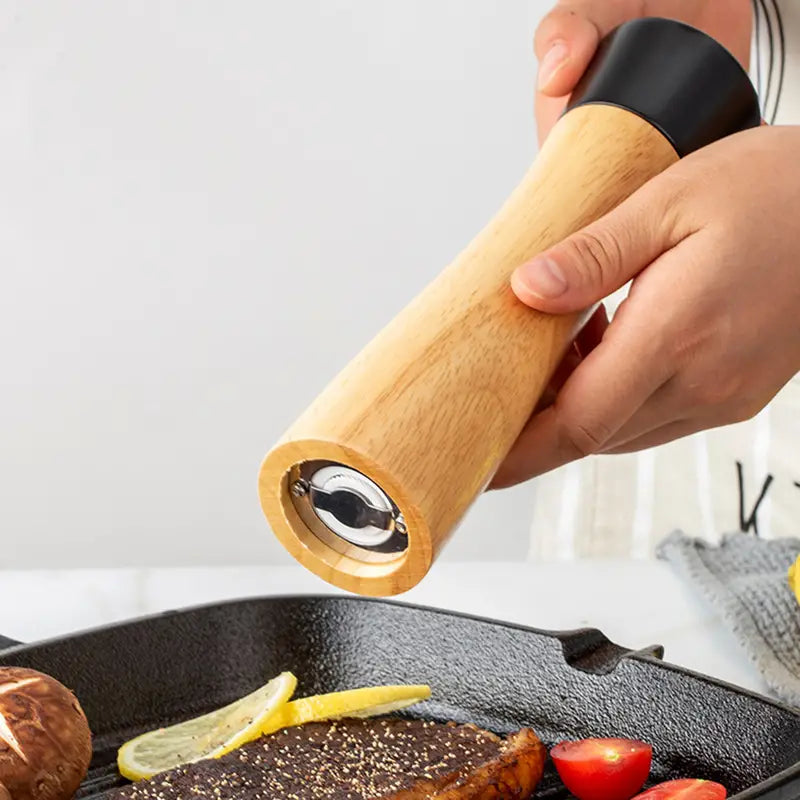 Elegant 8-Inch Wooden Salt and Pepper Grinder Set