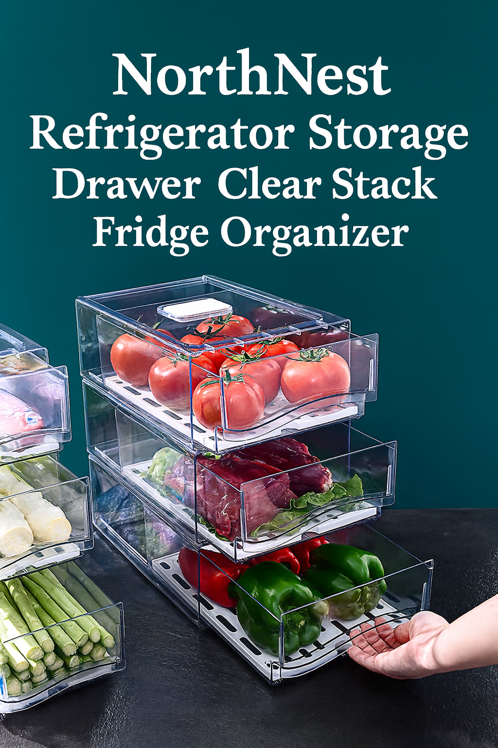 NorthNest™ Refrigerator Storage Drawer – Clear Stackable Fridge Organizer